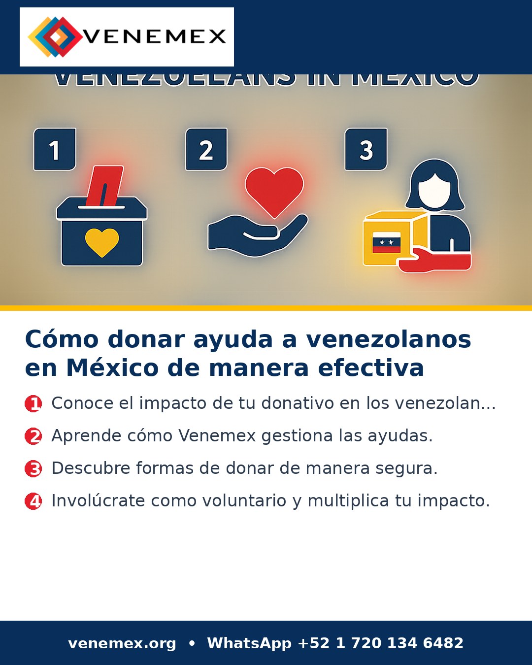 Infografia: Cómo donar ayuda a venezolanos en México de manera efectiva